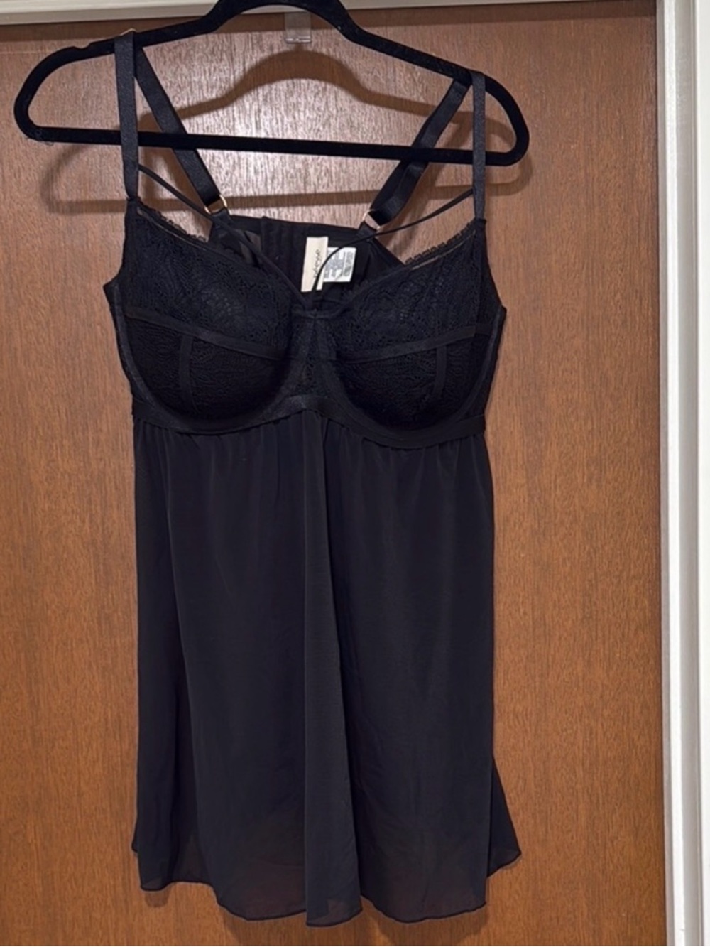 Deesse Lingerie Black Lace & Chiffon Babydoll Chemise